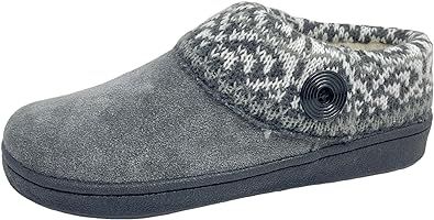 Clarks Women's Knitted Sweater Collar Suede Slippers - Faux Fur Linning Indoor/Outdoor TPR Outsoles & Cushioned Footbed